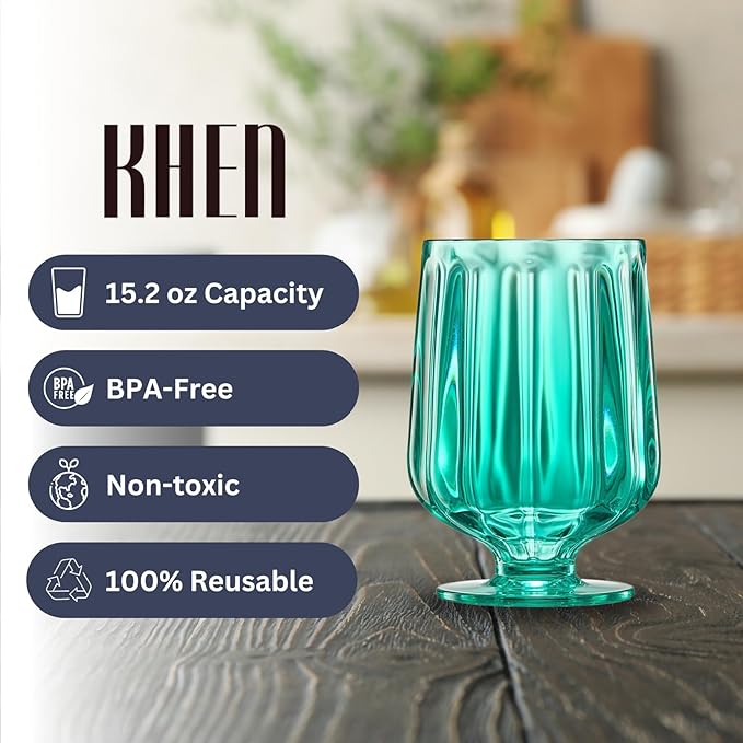15oz Unbreakable Premium Drinking Glasses Set of 4 - Super Grade Acrylic Plastic - Perfect For Gifts - European Style Shatterproof BPA-free Glassware Dishwasher-Safe, Indoor & Outdoor Drinkware (Lime)