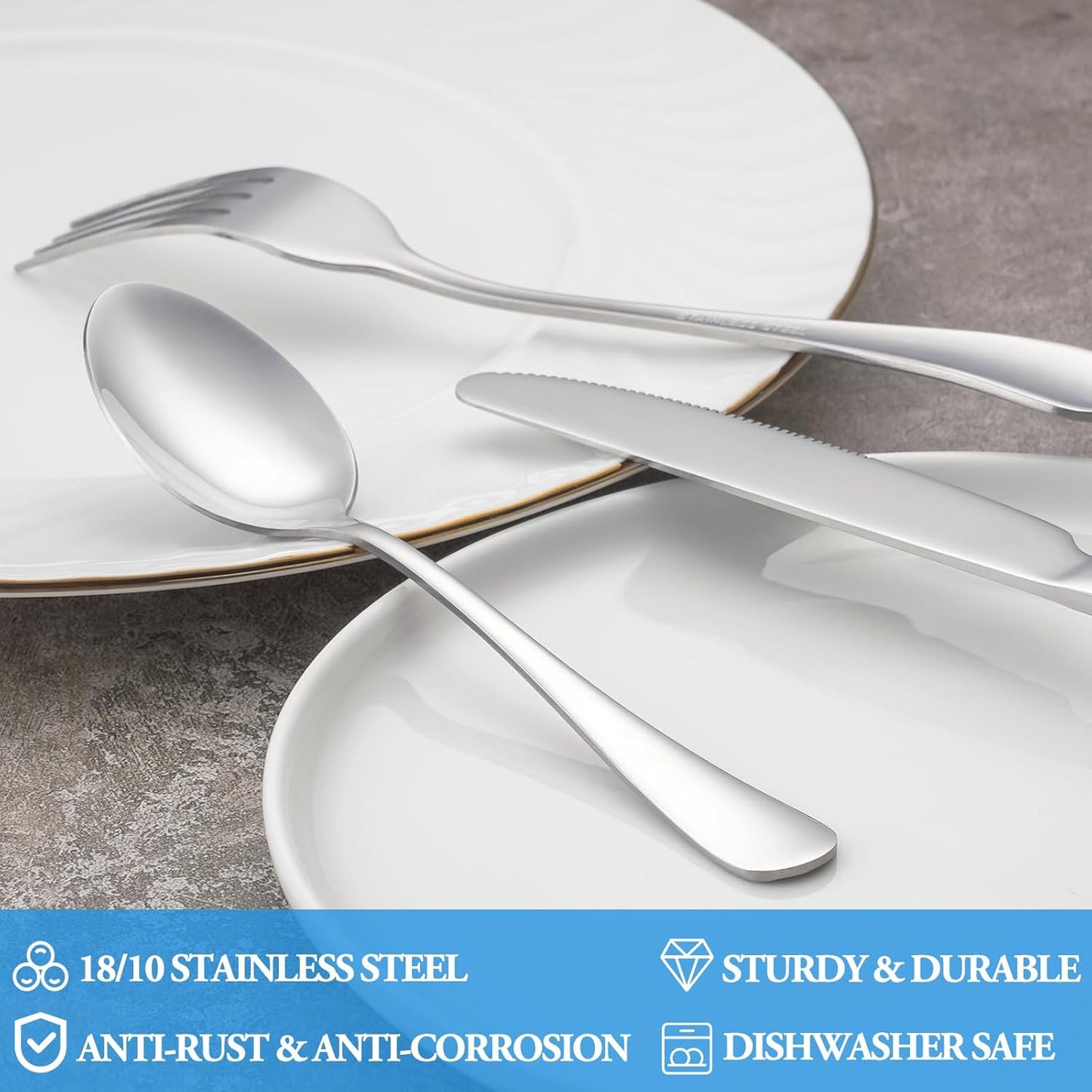 12 Pcs Dinner Spoon Set,Premium Food Grade Stainless Steel Spoons,Durable Metal Spoons,Tablespoon,Spoons Silverware Only,Mirror Finish & Dishwasher Safe,Use for Home,Kitchen and Restaurant - 7.3 inch