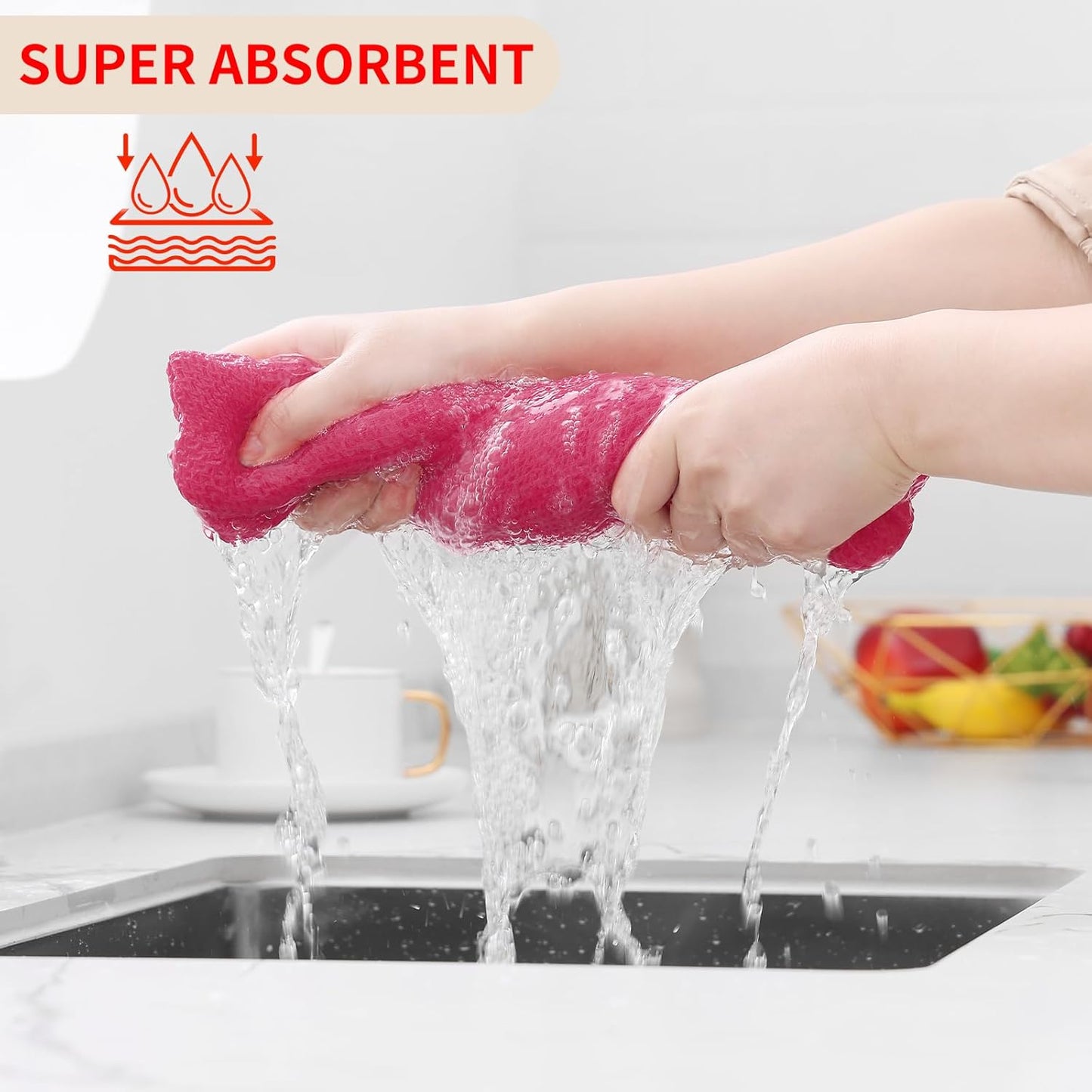 Homaxy 100% Cotton Waffle Weave Kitchen Dish Towels, Ultra Soft Absorbent Quick Drying Cleaning Towel, 13 x 28 Inches, 6-Pack, Hot Pink
