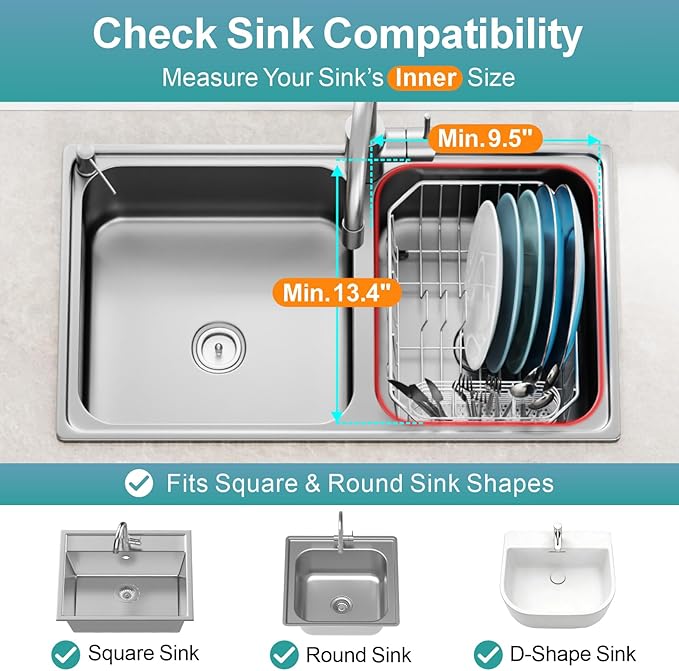 GSlife Mini in Sink Dish Drying Rack - Stainless Steel Small Dish Drainer for RV Kitchen Apartment Sink, 9.5" W x 13.4" L