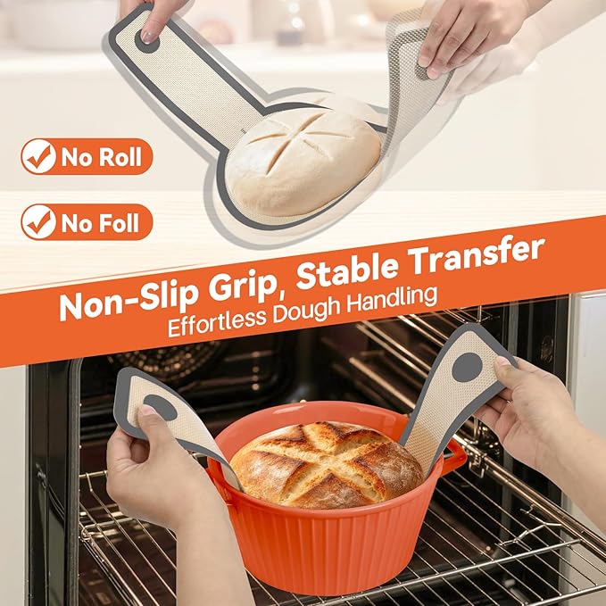 Silicone Bread Sling for Dutch Oven - Non-Stick & Heat Resistant, 2Pcs Oval and Round Reusable With Long Handles for Transfer Sourdough
