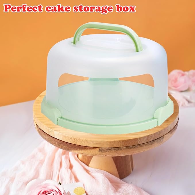 Cake Carrier with Lid and Handle, Fit 10’’ Cake Stand with Lid, Cake Transport Storage Container, Cake Containers Cover Stand with Lids, 3 Secure Side Closures (Green)