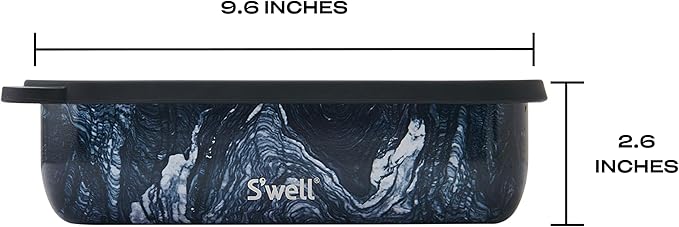 S'well Stainless Steel Bento Box, Azurite Marble, Fits One Large Entree Or Small Entree And Snack, Includes Removable Divider, Leakproof, Easy to Clean, Dishwasher Safe