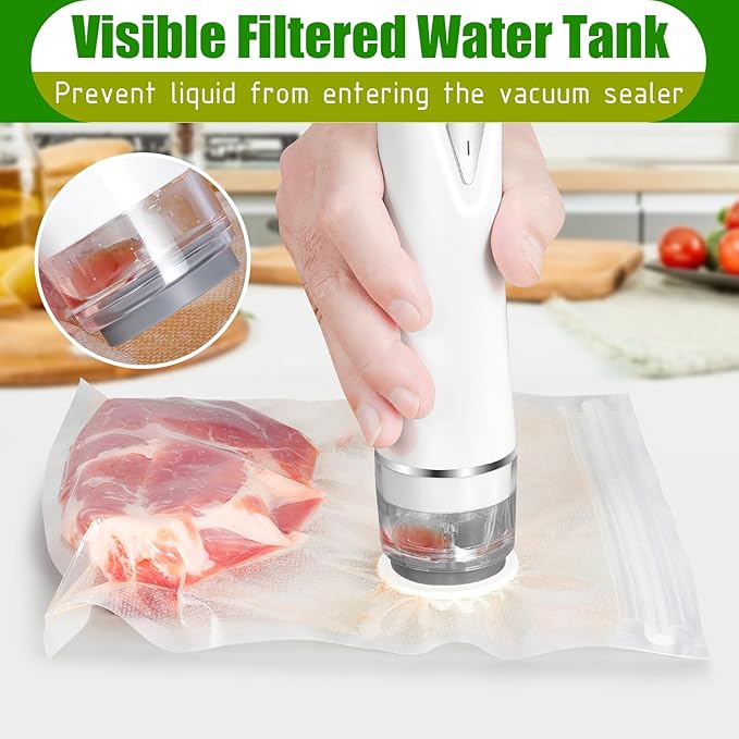 Handheld Vacuum Sealer, Compact Food Vacuum Sealer with 30 Reusable Vacuum Bags, Portable Rechargeable Food Saver for 5X Longer Freshness, with Visible Water Tank
