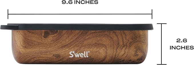 S'well Stainless Steel Bento Box, Teakwood, Fits One Large Entree Or Small Entree And Snack, Includes Removable Divider, Leakproof, Easy to Clean, Dishwasher Safe