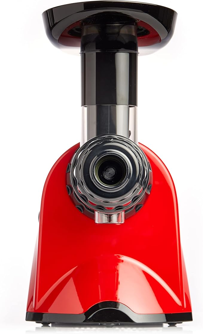 Omega Juicer Premium Vegetable and Fruit Juice Extractor and Nutrition System Makes Nut Milks Baby Food and Sorbets, Adjustable Pressure Settings 80-RPM Slow Masticating Juicer, 150-Watts, Red