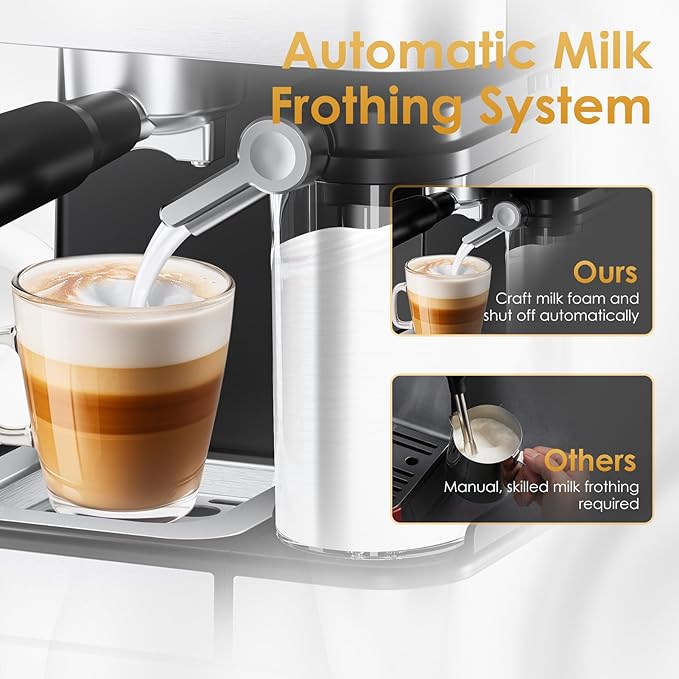 Geek Chef Espresso Machine with Milk Frother, 20 Bar Automatic Espresso Maker, Fast Heating Coffee Maker for Cappuccino, Latte & Iced Coffee, Easy to Use & Clean, for Home Barista