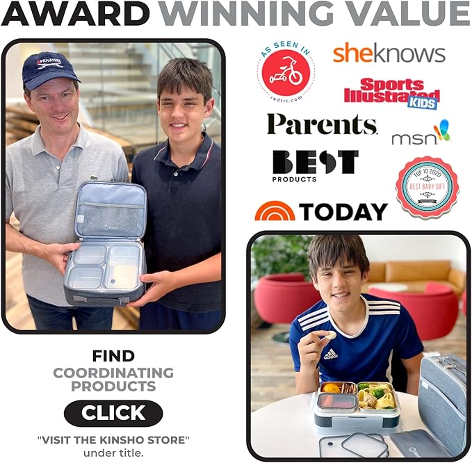 Stainless Steel Bento Lunch Box Set For Adults, Kids - Insulated Bag And Ice Pack - Leak-Proof Metal Compartment Meal Prep Food & Snack Containers For Work Travel School Daycare, 42 Oz Grey Black