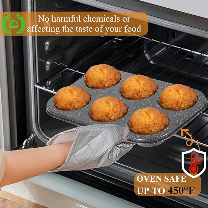 Walooza Muffin Cupcake Pan, Muffin Tins Nonstick 6, Muffin Top Cookie Cheese Cake Pan for Baking, Toast Oven Baking Supplies Small Cake Pans Muffin Cups Non Stick