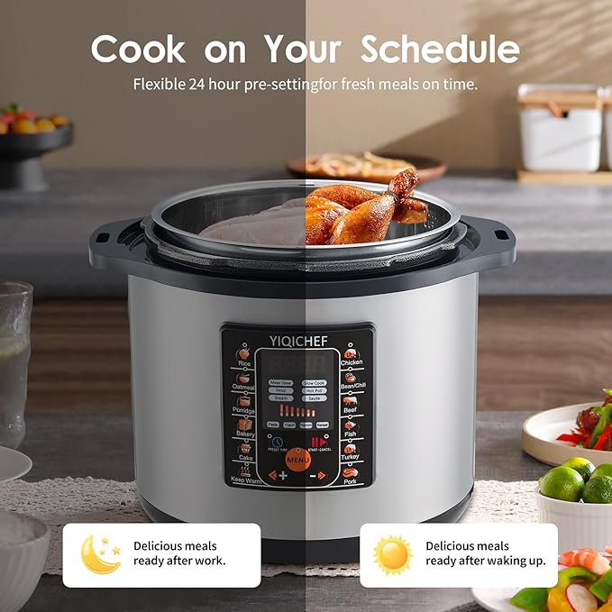 12L/12.8Qt Commercial Electric Pressure Cooker, Digital Control, 304 Stainless steel Inner Pot, Serve for 15-25 people, 1400W/120V with US PLUG, suitable to small restaurant, Canteen, Hotel