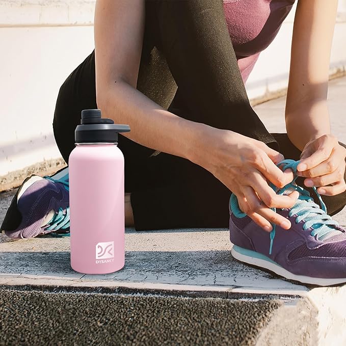 DYSANKY Insulated Water Bottle | Thickened Stainless Steel Vacuum Metal | Portable Sports Water Jug for Gym and Hiking with Straw, Carrier Bag, Handle Strap | BPA-Free 32 oz, Pink