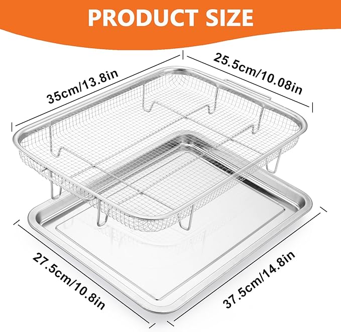 Air Fryer Basket for Oven, 15.6" x 11.6" Large Air Fryer Tray and Pan with 30 PCS Parchment Papers, Stainless Steel Oven Air Fryers Basket and Air Fryer Pan Rack for Cooking Baking and Broiling