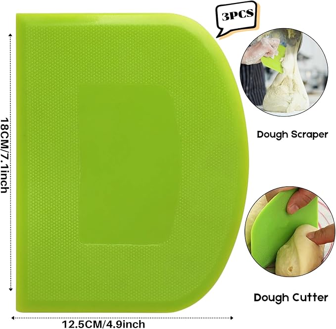SURDOCA Dough Scraper Bench Scraper - 3P 7.1x4.9" Plastic Flexible Bowl Scraper, Sharp Edge & Angles Cake Scraper. Non-Slip Bakeware Decorating Tools Sculpting & Modeling Tools - Yellow+Blue+Yellow