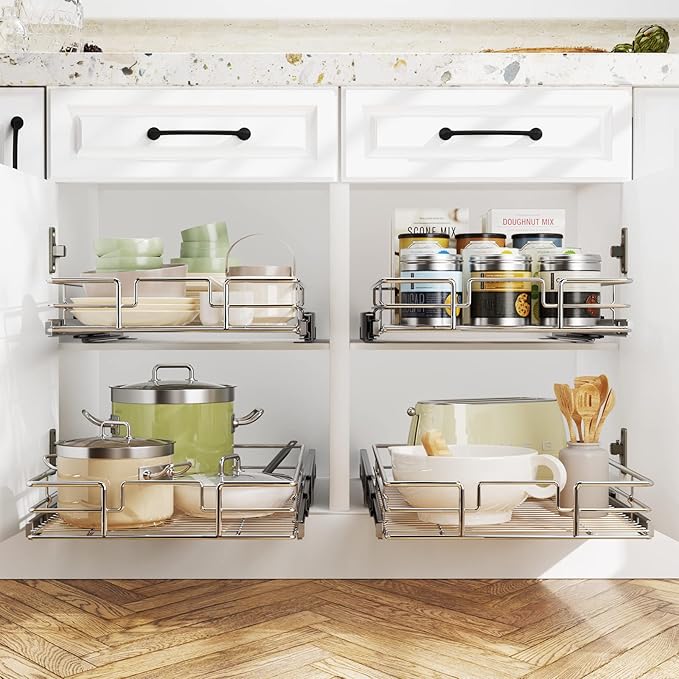 LOVMOR Pull Out Cabinet Organizer 14½" W x 21½" D, Kitchen Cabinet Pull Out Shelves Slide Out Storage