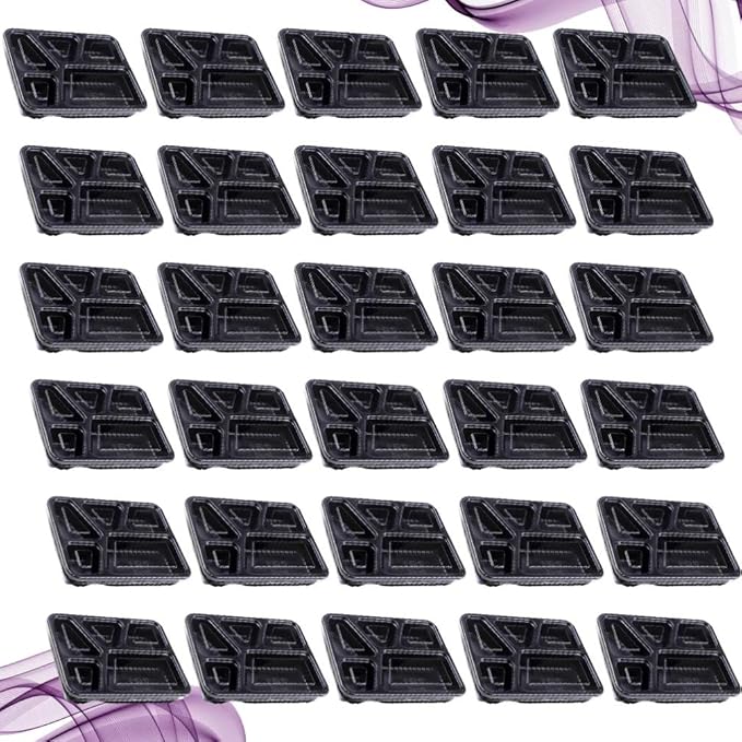 Hemoton 5 Compartment Meal Prep Containers 30 Pack 45Oz Stackable Food Storage Boxes with Lids Microwave Safe Disposable Bento Boxes for Meal Prep Takeout Restaurant Use