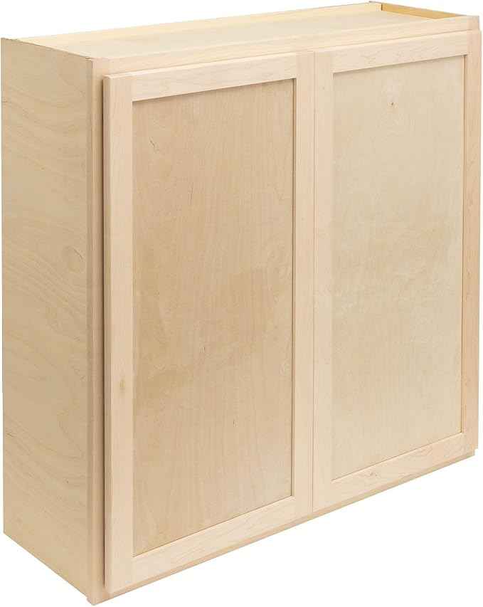 Quicklock RTA (Ready-to-Assemble) 42" Tall Wall Kitchen Cabinets - Shaker Style | 100% Hardwood | Made in America | Soft Close Hardware (Raw Maple, 12" D x 36" W x 42" H)