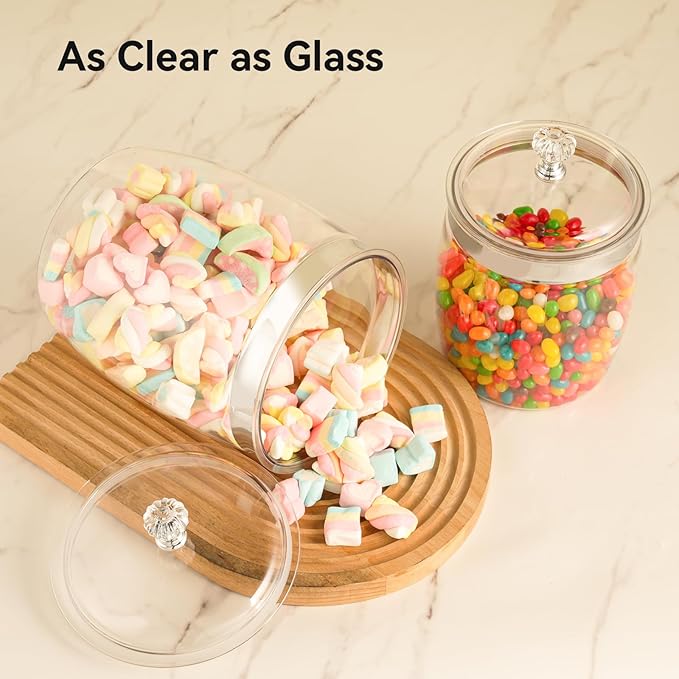 4 Pcs Plastic Cookie Jars with Lid, 128/128/74/74OZ Clear Candy Airtight Sealed Kitchen Pantry Food Large Storage Apothecary Containers & Canisters for Coffee Cereal Pasta Flour Rice Snack