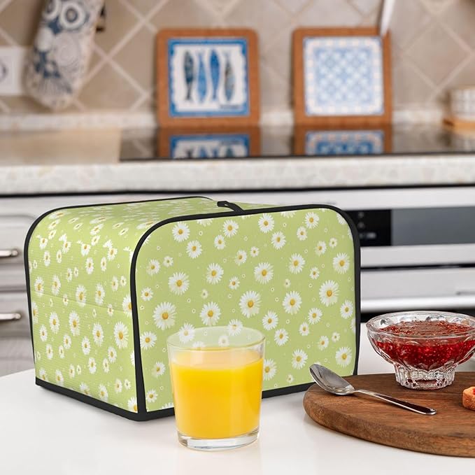 Toaster Cover 4 Slice Green Daisy Flower Pattern Kitchen Small Appliance Covers with Pockets Dust and Fingerprint Protection