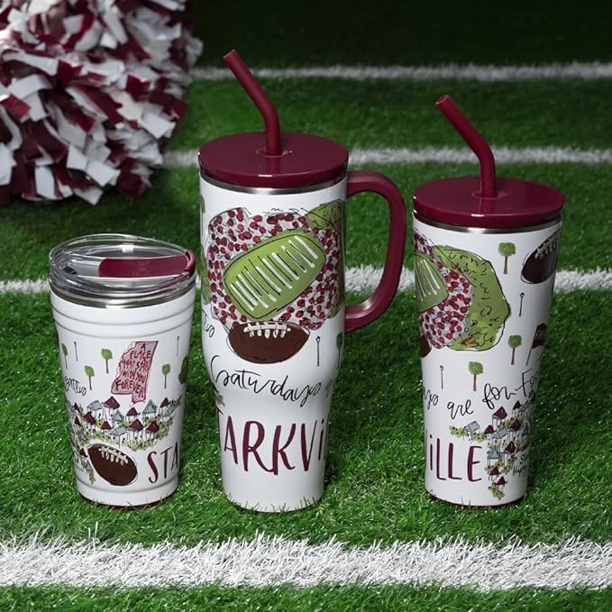Swig Life 32oz Straw Tumbler, Travel Coffee Tumbler with Lid, Cup Holder Friendly Travel Coffee Mug, Stainless Steel, 32 oz Reusable Insulated Coffee Mug (Saturdays In Starkville)