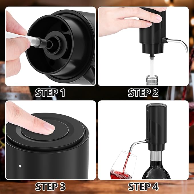 Wine Aerator Electric Decanter – Automatic Wine Dispenser & Pourer with Type-C Rechargeable Battery, Instant Aeration Wine Accessories for Red & White Wine, Valentines Gift for Wine Lovers