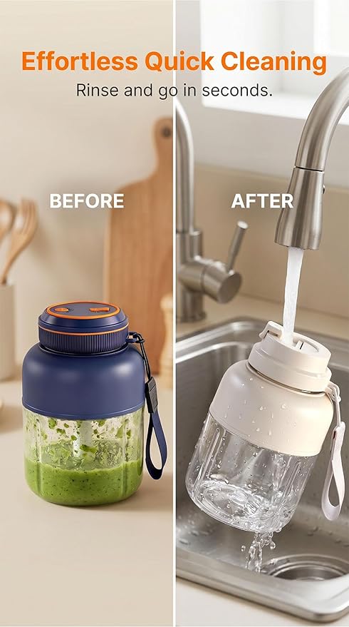Portable Wireless Juicer Cup - 44 oz Cordless Blender with 38-Blade 18000 RPM High-Speed Motor, USB-C Rechargeable Personal Smoothie Maker for Gym, Travel, and Outdoors (Single Cup-Blue,28oz)