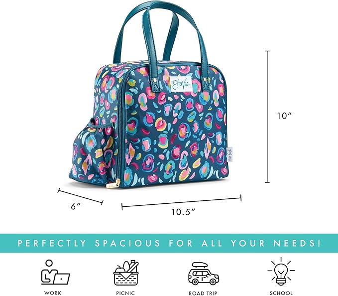Fit & Fresh Lunch Bag For Women, Insulated Womens Lunch Bag For Work, Leakproof & Stain-Resistant Large Lunch Box For Women With Containers, Tumbler and Ice Pack, Zipper Closure Wichita Bag Leopard