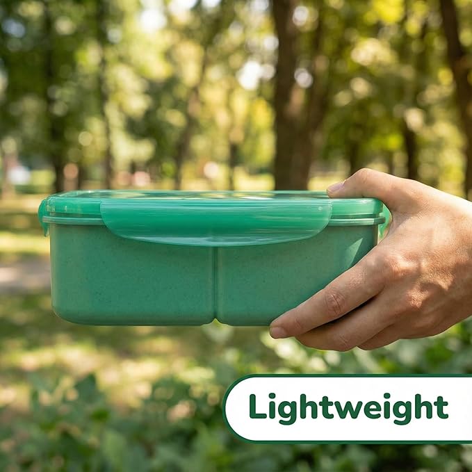 MISS BIG® Bento Box for Adults – Reusable Wheat Material Lunch Box with Compartments, Leak Proof Food Container for Meal Prep, Work & Home – Microwave & Dishwasher Safe Adult Lunch box(1900ml Green)
