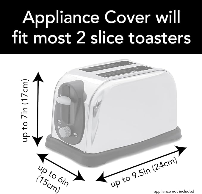 RITZ Premium Universal Two Slice Toaster Cover, 11.25" x 5.75" x 7", Polyester and Cotton Quilted, Fingerprint Protector, Super Soft Appliance & Dust Cover, Appliance NOT Included, Black