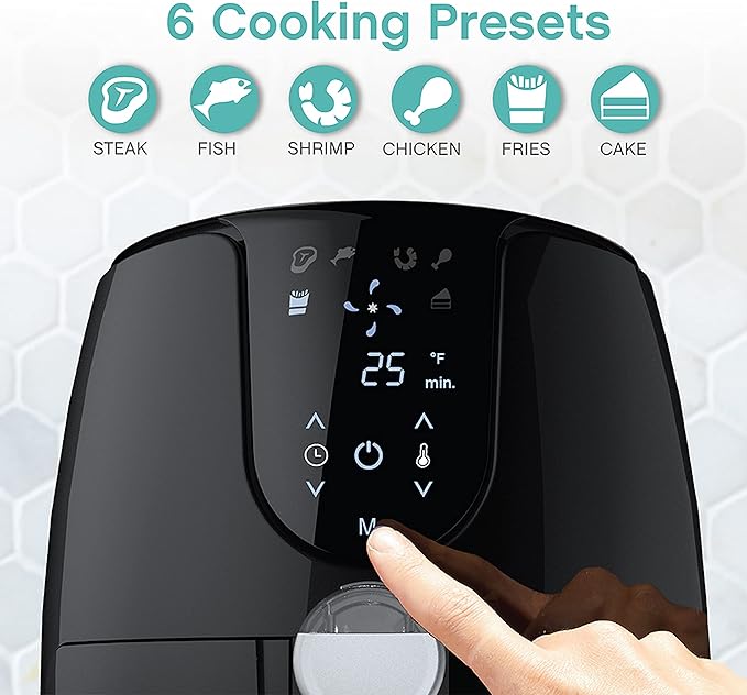 West Bend Air Fryer with Digital Controls and 30-Min Timer, 6 Cooking Presets, Nonstick Coating, 3.7-Quart, Black