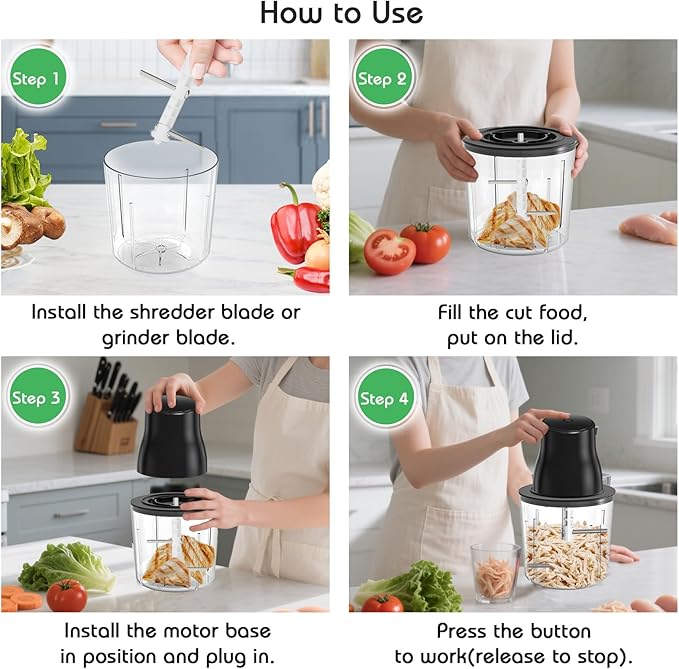 Panamalar Electric Chicken Shredder, 2 in 1 Food Processor for Meat Grinder/Chicken Breast Shredder with 2 Types Blades, 250W Automatic Food Meat Chopper with 1.5L Bowl for Meat Vegetable Fruits