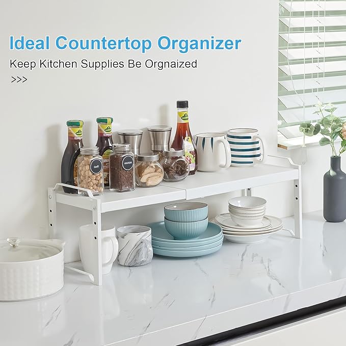 3 Pack Kitchen Cabinet Organizer Shelf, Stackable Expandable Shelves Organizers For Kitchen Cabinet Countertop Storage, Adjustable Counter Cupboard Pantry Organizer Shelf Rack Stand, Length:25.5 Inch