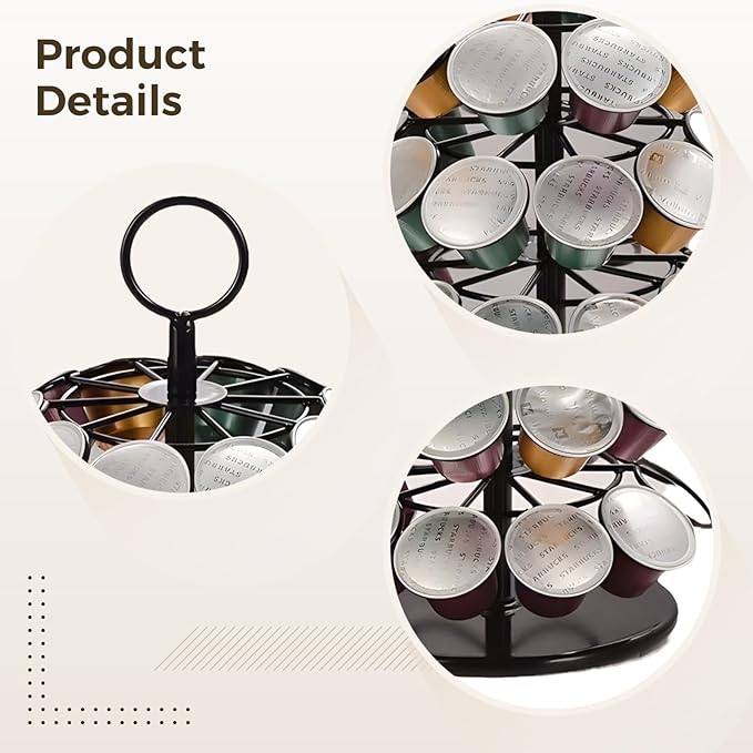 Rotating Coffee Pod Storage Carousel, Holds 40 Capsules, Sleek Coffee Organizer Rack