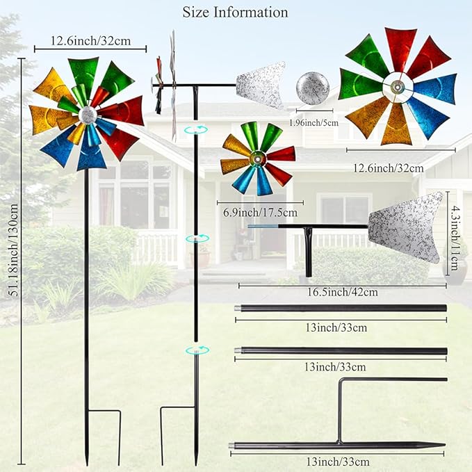 Viveta Metal Wind Spinners Outdoor, Colorful Kinetic Wind Spinner, Garden Wind Sculptures & Spinners for Outdoor Patio Yard Decor
