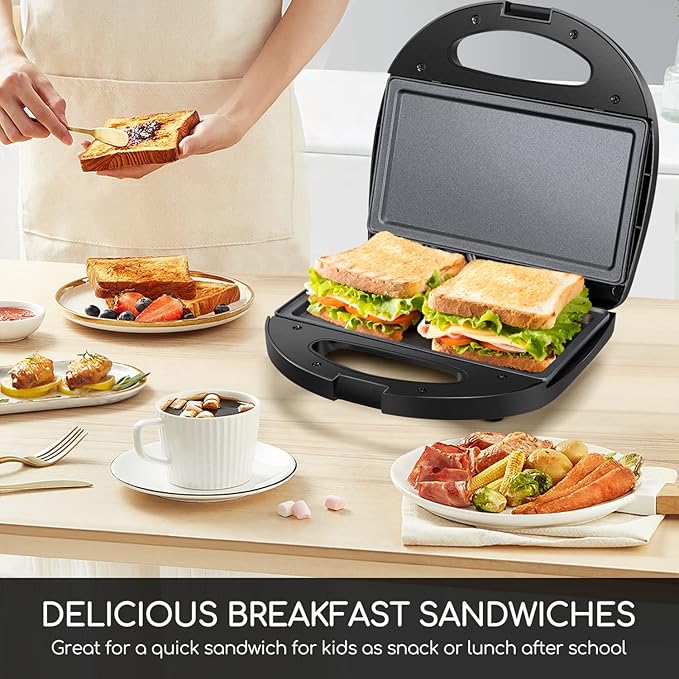 Aigostar Sandwich Maker, Electric Panini Press Grill with Nonstick Plates, Double-Sided Heating Deep Grid Sandwich Press, Indicator Lights Compact Electric Grill for Sandwich Egg Ham Steaks