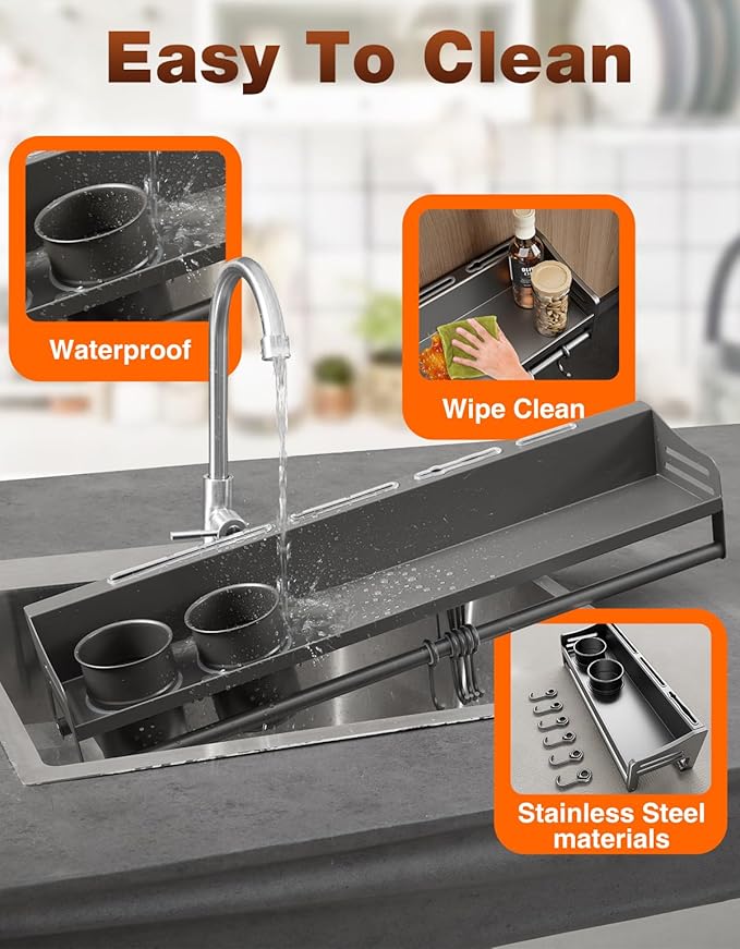 utensil hanger, wall mounted kitchen rail with hooks, waterproof hooks for kitchen utensils, easy installation without drilling (19.7 inches, Cup, 1)