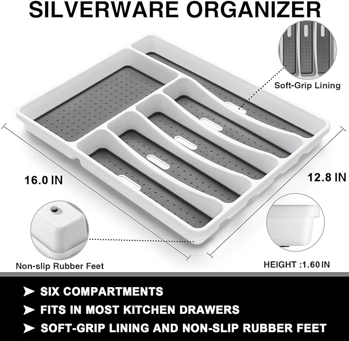 49-Piece Silverware Set with Organizer, Heavy Duty Stainless Steel Flatware Set for 8, Cutlery Utensil Sets with Steak Knives, Rust-proof, Mirror Polished, Dishwasher Safe, Heavy Duty