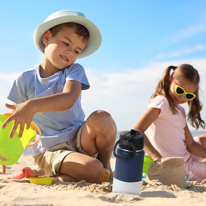 Volhoply 14oz KIds Water Bottle with Straw Lid and Silicone Boot Bulk 6 Pack,Stainless Steel Insulated Cups for Boys & Girls Multipack,Double Wall Vacuum Leakproof Bottles(Mix,6)