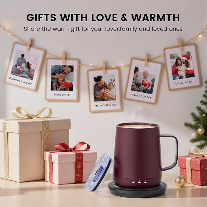 Smart Self Heating Coffee Mug,14oz Temperature Control Coffee Mug,Hot up to 150°F,Rechargeable Heated Coffee Mug,Up to 6H Battery Life,Coffee Cup Warmer,Great Gift for Coffee Lovers,Dad,Mom (Claret)