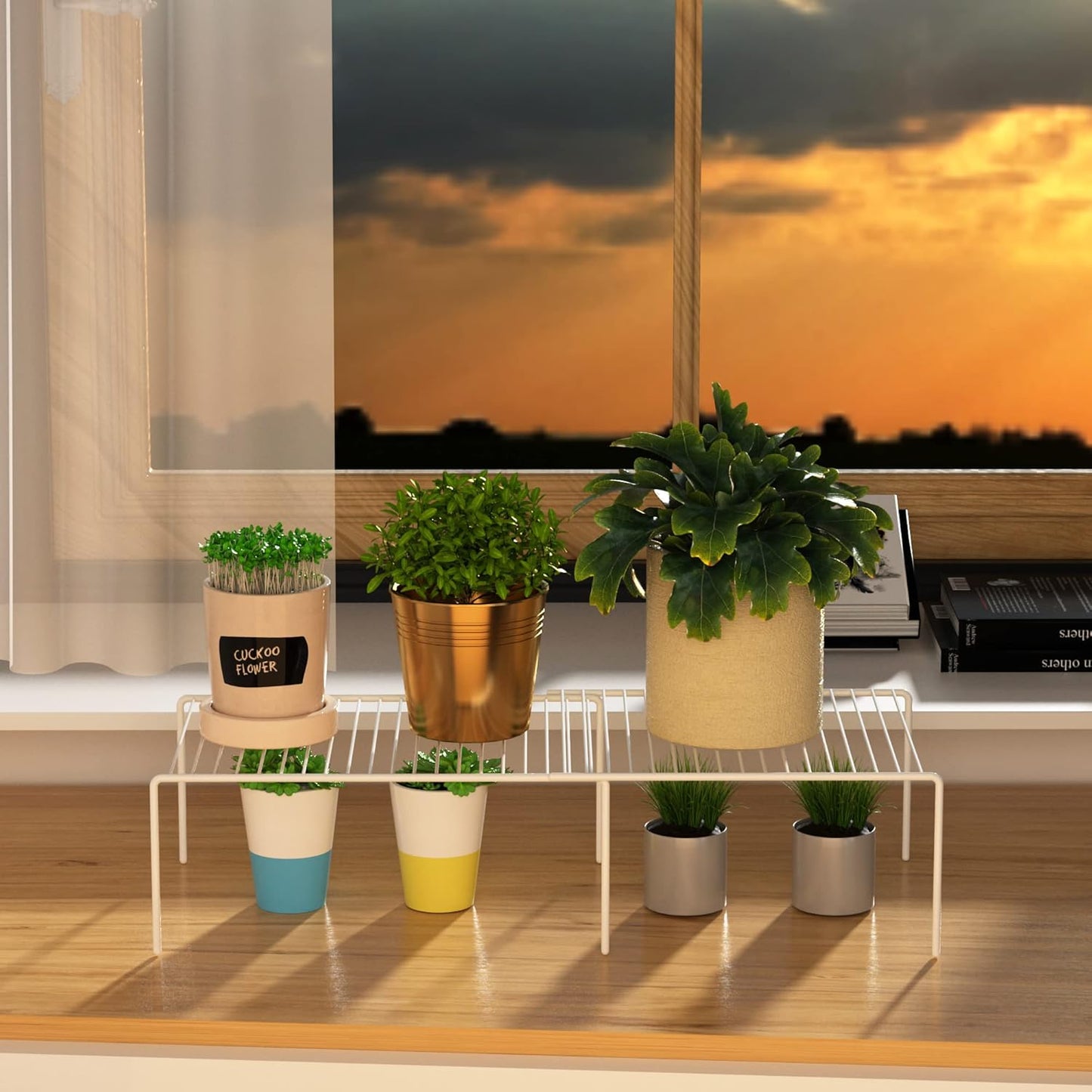 Redrubbit Cabinet Storage Shelf Rack, Expandable Metal Rustproof Kitchen Counter and Cabinet Shelf, Storage Rack Organizer Space Saver for Kitchen, Fridge, Cabinet, Bathroom, White