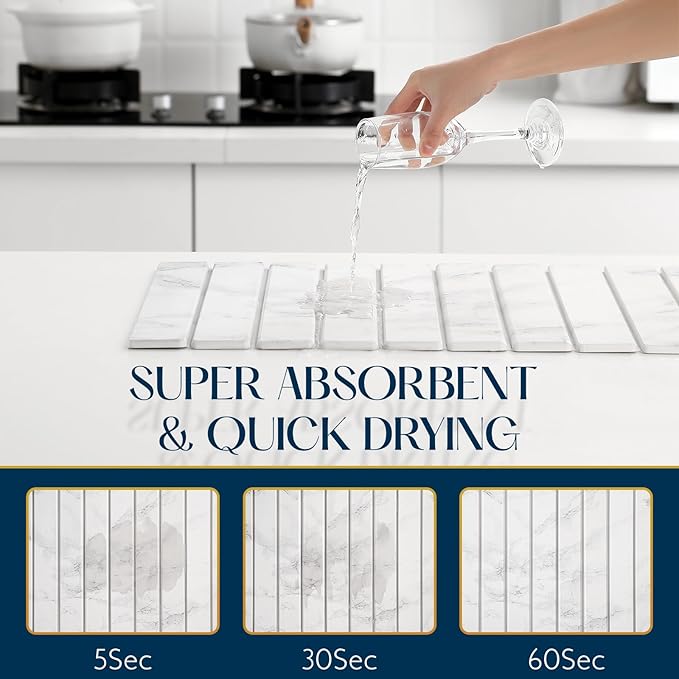 KEYCHAD Large Stone Drying Mat for Kitchen Counter - 24x16 Quick Drying Collapsible Dish Drying Mat - Super Absorbent Diatomaceous Earth Mat - Stone Dish Drying Mat for Cups Dishes