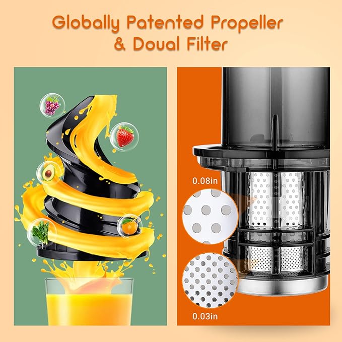 Compact Cold Press Juicer Machines Slow Masticating Juicer-3.1" Wide Chute for Fruits Vegetables Easy Clean with Brush Pulp Measuring Cup Reverse