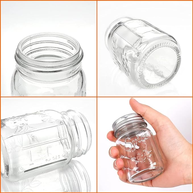 CycleMore 30 Pack 4oz Glass Mason Spice Jars, Round Spice Containers with Silver Metal Caps and Pour/Sift Shaker Lids-80pcs Labels,1 Silicone Collapsible Funnel,1 Brush and 1pcs Pen Included