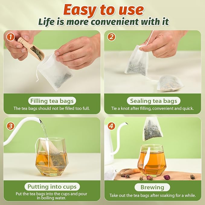 500Pcs Disposable Tea Bags for Loose Leaf Tea, Empty Tea Filter Bags with Cotton Drawstring, Fillable Tea Infuser Sachets for Loose Tea, Coffee, Herb, Spice and More (3.54"x 2.75")