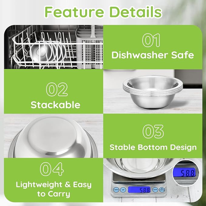 304(18/8) Stainless Steel Mixing Bowls for Kitchen, 10 Pack 5.5" Small Metal Mixing Cooking Bowls Set Stackable for Baking Serving Cooking Food Prep Storage Dishwasher Safe Lightweight