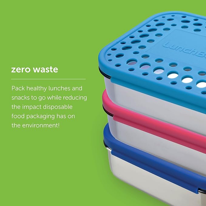 LunchBots Large Cinco Stainless Steel Lunch Container - Five Section Design Holds a Variety of Foods - Metal Bento Box - Dishwasher Safe - Stainless Lid - Blue Dots