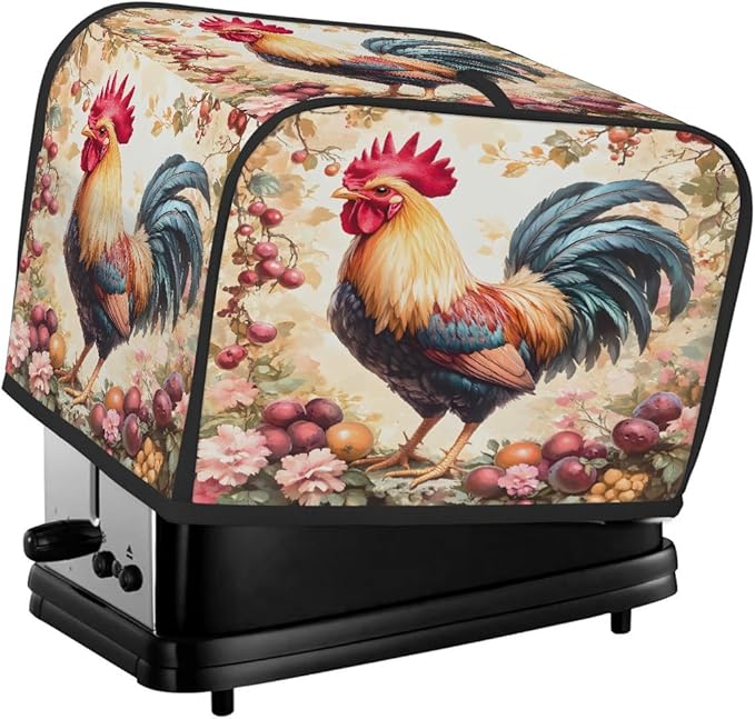 Rooster Flower Animal Toaster Cover 2 Slice Dust and Fingerprint Protection Toaster Bread Maker Covers Washable Kitchen Small Appliance Covers for Kitchen Accessories Decor Bakeware Women Gift