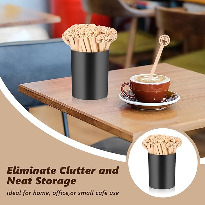 100 PCS Coffee Stirrer and Holder Set 6 inch Wooden Coffee Stirrers with Round Ends Disposable Coffee Stir Sticks Beverage Stirrer Sticks Plastic Drink Stirrer Holder for Cafe Drink Stations Bar