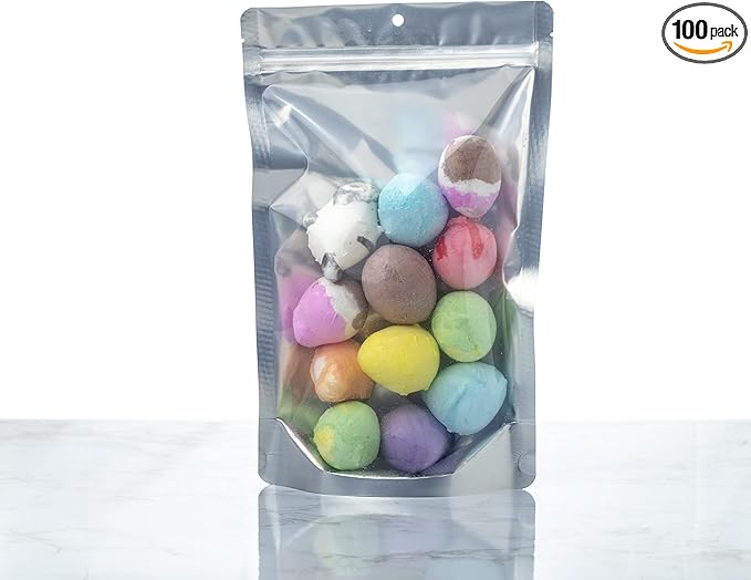 PackFreshUSA: 5 MIL Silver/Clear Stand Up Pouch Bags - Professional Flexible Packaging - Resealable - Seal-Top - Heat-Sealable - Hang Hole - Tear Notch - XLarge 7.5x11.5x3.5-100 Pack