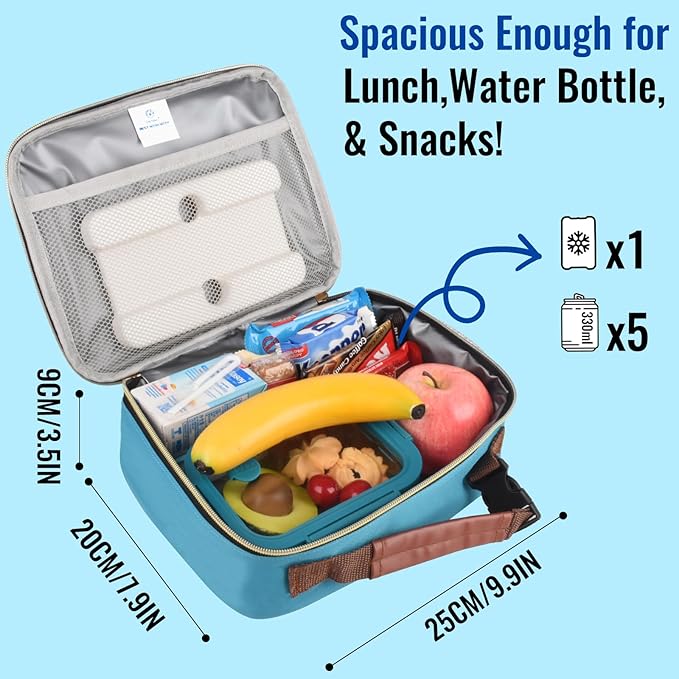 Genteen Lunch Box for Men Women Adults Kids - Insulated LunchBox Reusable, Zip Closure & Buckle Handle, Portable Cooler for Work, School, Travel (Light Green)
