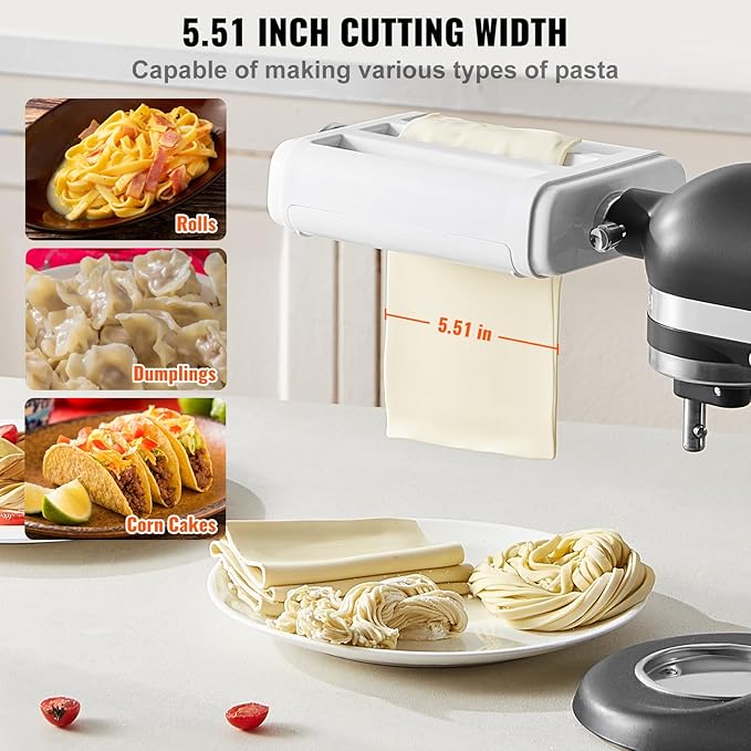 VEVOR Pasta Maker Attachment for KitchenAid Stand Mixer, 3 in 1 Pasta Attachments Including Pasta Roller, Spaghetti Fettuccine Cutter and Cleaning Brush, Pasta Machine Attachment Accessories for KA